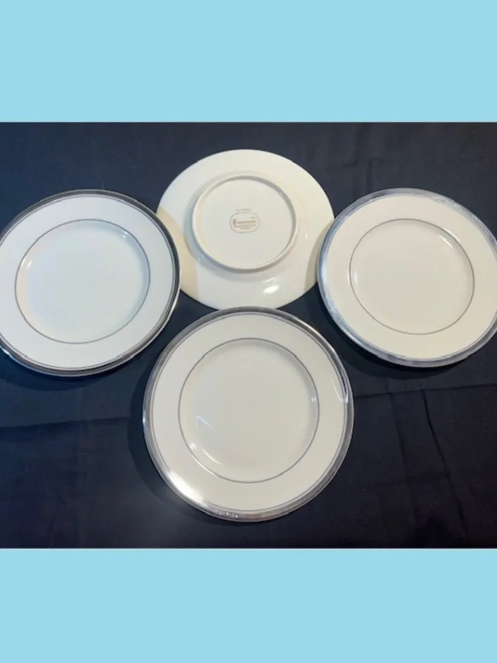 Four (4) Franciscan Huntington Pattern Platinum Trim Bread & Butter Plates 4BB